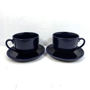 Vtg Cobalt Blue Jumbo Bistro Cafe Heavy Coffee Shop Soup Breakfast 4 Piece Set